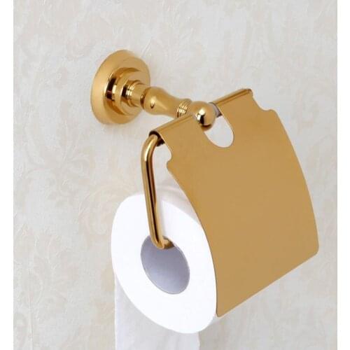 New Wall Mounted luxury Solid Brass gold Toilet Paper Holder golden Tissue Bar Bathroom accessories--MDP467