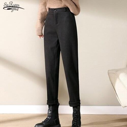 Autumn Winter New Straight Harem Pants Women Trousers Velevt Casual Black High Waist Pants Pockets Loose Ssweatpants Women 12205