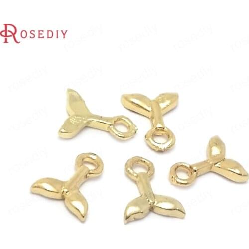 38508)10PCS 7.5x6MM 24K Gold Color Brass Whale Tail Charms Pendants Jewelry Making Supplies Diy Findings Accessories