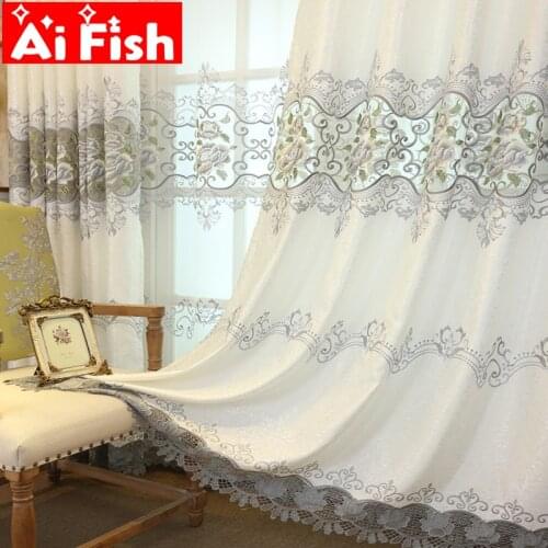 Luxury Gray Curtains with Embroidery for Bedroom Window Treatment Tulle Curtains for lving room Windows Kitche Drapes AP147#20