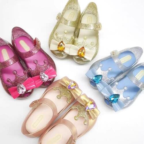 New Color High Quality Kids Girls Mini Melissa shoes Children Sparkle Crown Sandals Kids Baby Candy shoes Jelly shoe