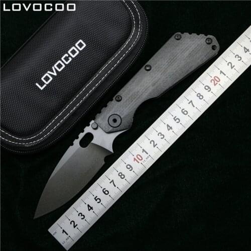 LOVOCOO SMF Folding Knife D2 blade TC4 Titanium CF handle Copper washer kitchen outdoors camping utility fruit Knives EDC Tools