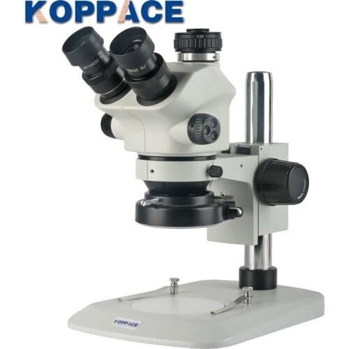 KOPPACE 7X-50X Trinocular Stereo Microscope 144 LED Ring Light 0.5X CTV Interface Industrial Inspection Microscope