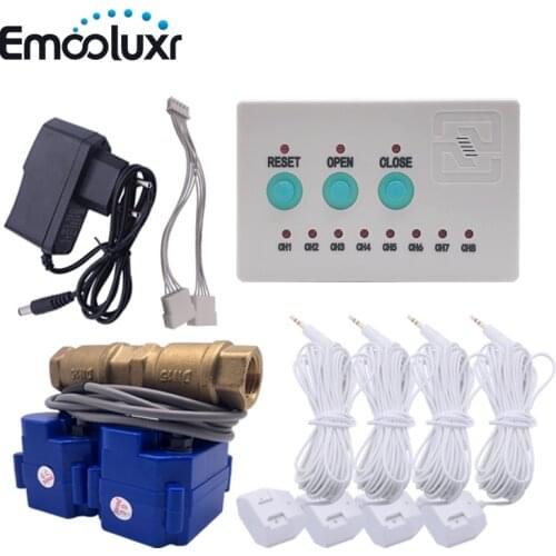 Water Valve Smart Sensor Leak Detector Water Leakage Protection Alarm System with DN15 DN20 DN25 Crane and 4pcs Sensor Wire