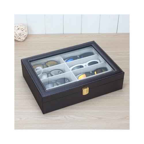 Unisex top-grade fashion 8-slot leather sunglasses glasses storage box sunglass case holder man women gift YJ003