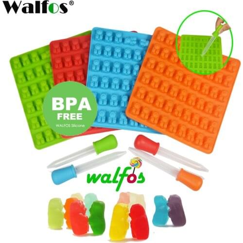 WALFOS Silicone Soap Cube Tray 53 Cavity Gummy Bears Hard Candy Chocolate Baking Mold Fondant Cake Decorating Tool With Dropper