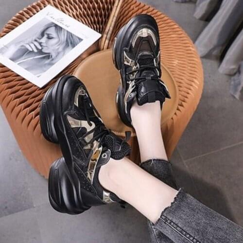Spring And Autumn Hot Sale Womens Sneakers Thick-Soled Wearable Fashion Color-Blocking Cross-Lacing Casual Shoes