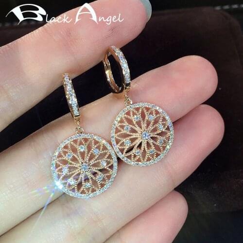 BLACK ANGEL 18K Gold Fashion Openwork Dreamcatcher Gemstone CZ Peridot Silver Drop Earring for Women Bride Jewelry Wedding Gift