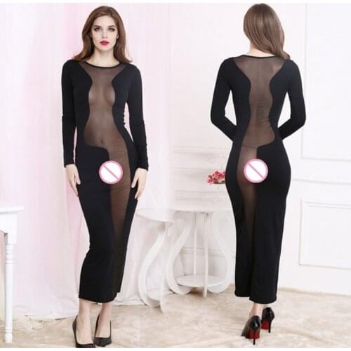 ZGOGO Sexy lingerie Exotic Dresses Perspective stitching long-sleeved dress women sexy underwears hot intimates slips costumes