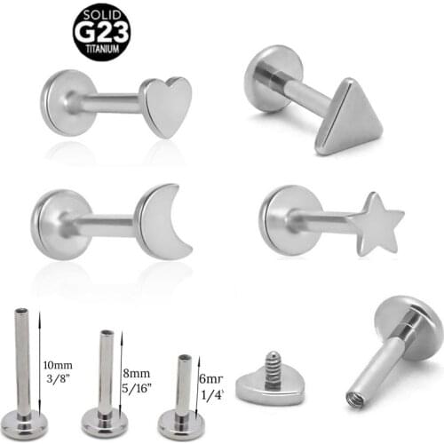 1Pc 16G 6/8/10mm G23 Titanium Internal Thread Helix Tongue Lip Piercing Moon Star Heart Labret Ear Stud Body Jewelry ASTM F136