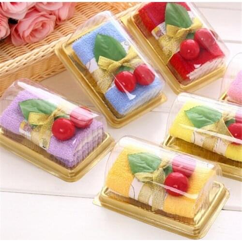 10sets/lot Washing towel Cherry Cake Sandwich Swiss Roll Shape Hand Towel Washcloth Wedding Party Gifts Birthday Gift