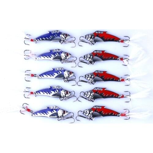10pcs New VIB Fishing Lure 5cm 8.2g Hard Metal Vibration Lure Hooks Fishing Tackle Artificial Bass Pike Fishing Bait Swimbait