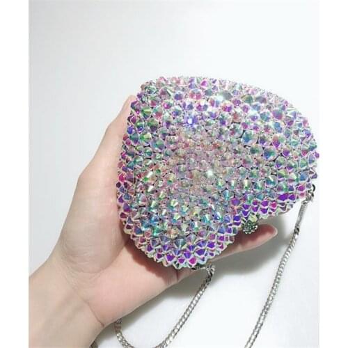 14x12CM Love Heart Shaped Full Diamond Bag Crystal Stone Dinner Bag Women Dress Handmade Chain Clutch Bag a6755