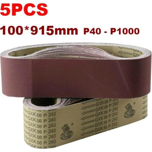 5Pcs Sanding Belts 915*100mm 40-1000 Grit Assortment Metal Grinding Aluminium Bands Polisher Oxide Sander