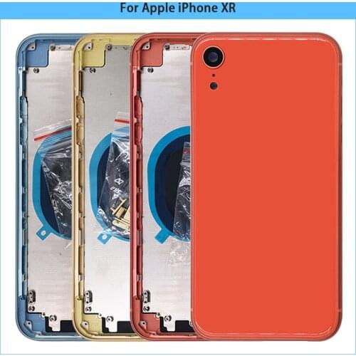 New For Apple iPhone XR Glass Battery Back Cover Rear Door Housing Case Middle Frame Chassis With Sim Cato Side Key Replace