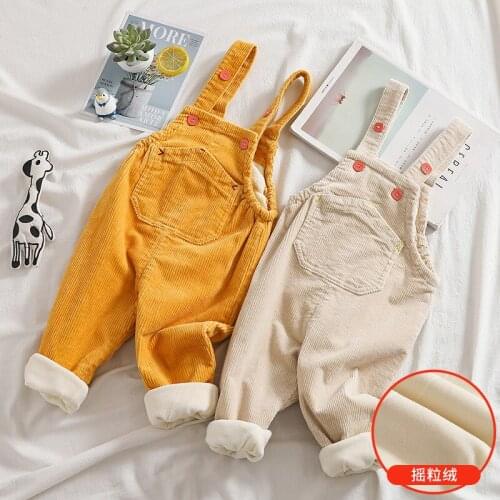 Childrens Clothing Baby Girls Boys Thicken Overallls Autumn Winter Kids Solid Casual Loose Plus Velvet Jumpsuits Toddler Pants