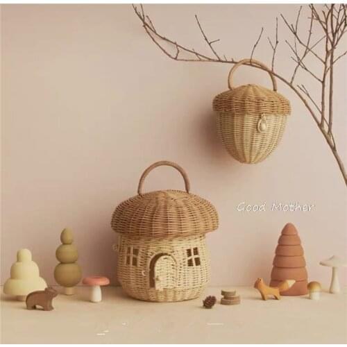 Nordic children bag small house handbag children mushroom rattan bag small basket 25x25cm