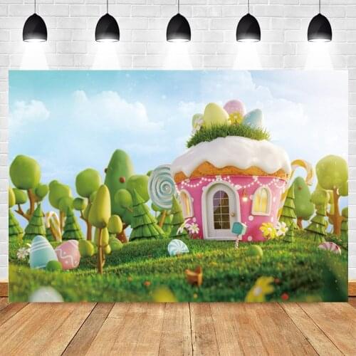 Background Photography Spring Easter Green Grass Eggs Sweet House Baby Birthday Portrait Backdrop Photocall For Photo Studio