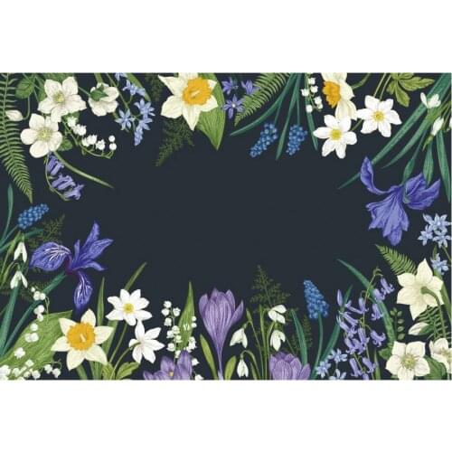 Ivory and Purple Flowers Backdrop Black Photography Background Celebration Photo Booth Studio Decor