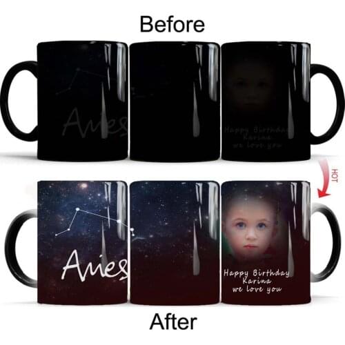 Constellation Aries Customize Photos and Text Name Coffee Mugs 11oz Magic Color Changing Mug Children Birthday Gift Milk Cup