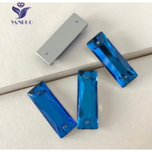 YANRUO #3255 All Sizes Capri Blue Cosmic Baguette Sew On Strass Crystal Flatback Rhinestone Appliques For Wedding Dresses