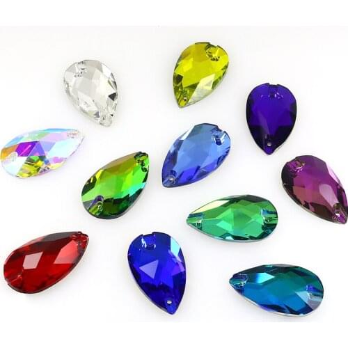 Colorful Drop Crystal K5 Glass Sew On Rhinestone Strass Applique Flatback Teardrop Sewing Diamond For Garment Clothes Dress