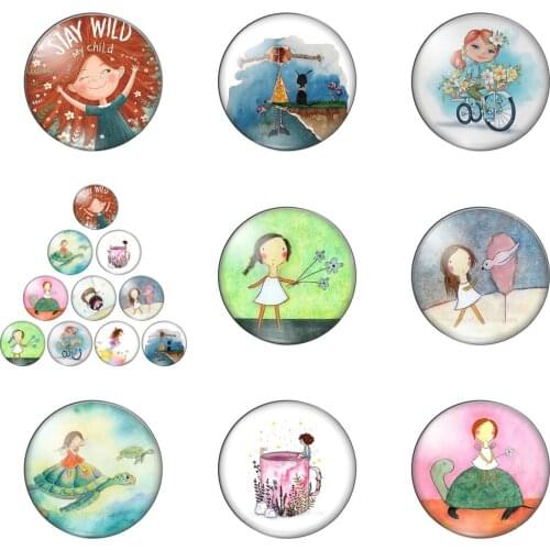 Cartoon Lovely Dream Baby Girls Art Paintings 10mm/12mm/16mm/18mm/25mm Round Photo Glass Cabochon Demo Flat Back Making Findings