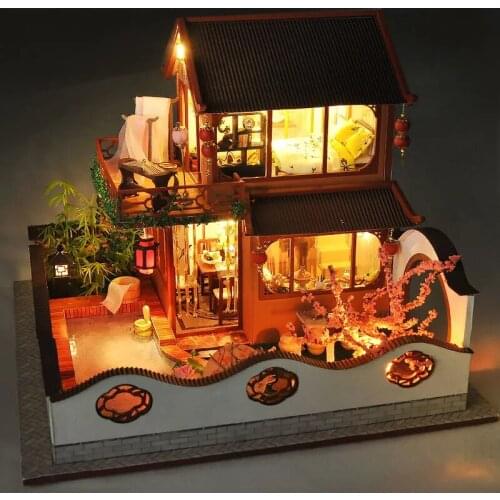 Doll House Furnitures Diy 3D Wooden Store Miniaturas Assemble Dollhouse Toys for Children Birthday Gifts