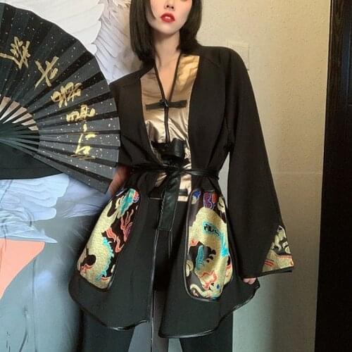 Vintage Patchwork Chinese Dragon Shirt Jacket Women Trendy Fashion 2021 New Chinese Style Loose Asian Streetwear Tang Suit 12481