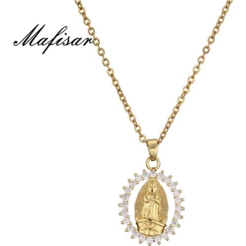 Mafisar Luxury CZ Virgin Mary Necklaces For Women Crystal Peace Necklace Long Chain Copper Catholic Jewelry virgen de guadalupe