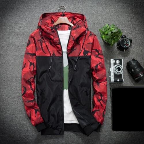 Men Camouflage Print Zipper Closure Hooded Hoodie Long Sleeve Casual Sports Jacket Adjustable Drawstring Coat For Boy Outerwear