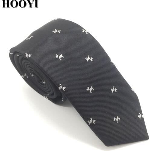 HOOYI Dog Pattern Skinny Ties For Men Fashion Party Black Necktie Cartoon Gift