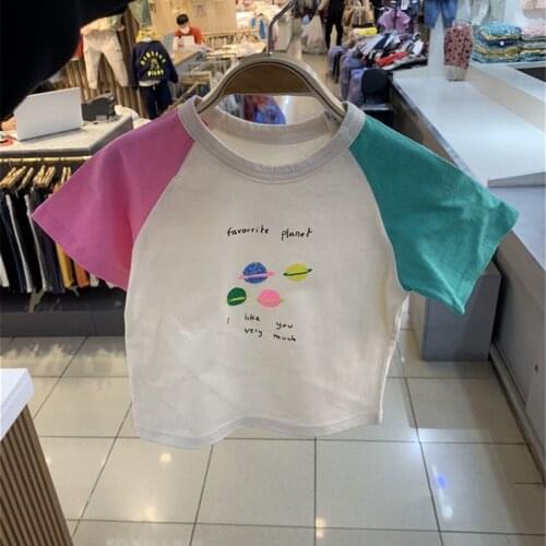 2021 Summer New Kids Clothes Planet Print T-shirt Cotton Girls Tees Cute Girls Tops Casual Boys Clothes