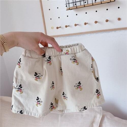 2021 New Disney Print Mickey Baby Girl Shorts Kids Summer Childrens Clothes Boys Cartoon Shorts Cute Girls Shorts