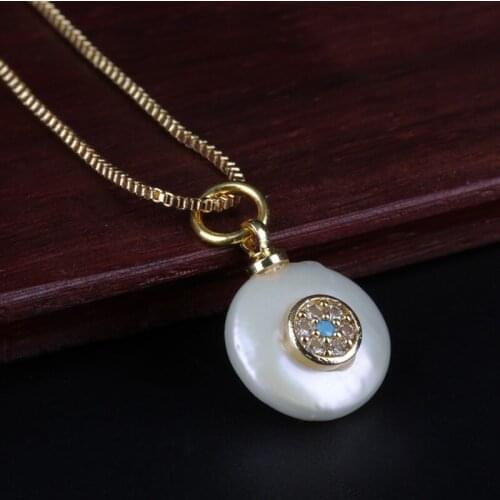 Micro paved cz blue evil eye protection charms natural freshwater pearl bead charm gold chain pendant choker necklace for women