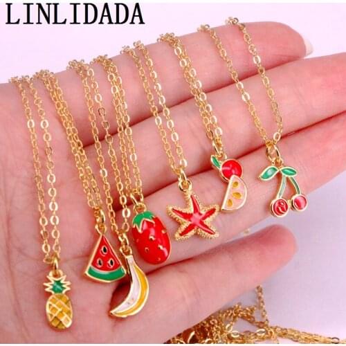 10Pcs Gold Color Trendy Lovely Enamel Fruits Pendant Necklace Charm Jewelry For Women Girl