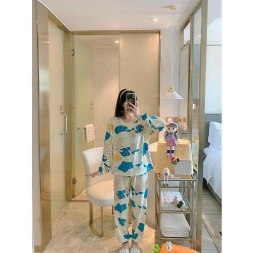 High Quality Women Pajamas Set Spring Autumn New Thin Cartoon Printed Long Sleeve Cute Sleepwear Casual Homewear Female Pyjamas