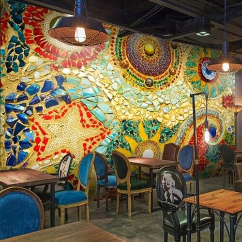Custom Mural Wallpaper 3D Abstract Colorful Bohemian Tiles Wall Painting Living Room Restaurant Background Wall Papel De Parede