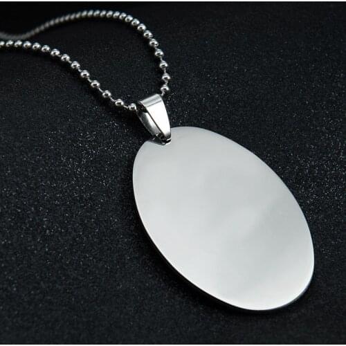 Blank Oval Shape Stainless Steel Mirror Polish Charms Men Women Pendant with Beads Chain for DIY Engraved Necklaces Keychains
