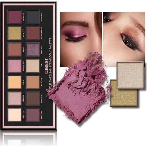 Qibest 14 Color Eyeshadow Palette Make Up Earth Eye Shadow Cosmetic Glitter Waterproof Long Lasting Makeup Tool for Women Beauty