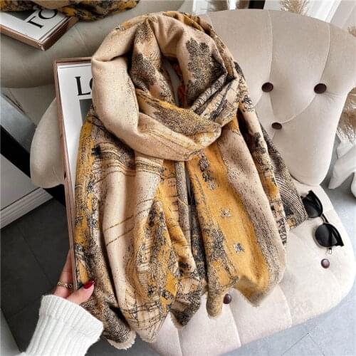 2021 Thick Wraps Warm Cashmere Scarf New Women Shawls Design Oil Painting Winter Pashmina Wraps Lady Fashion Blanket Stoles