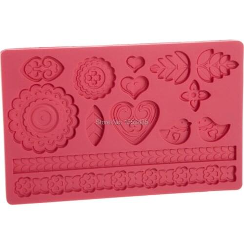 Moldes De Silicona Cocina Fondant Silicone Mold Folk for Cake Decoration Birds Flowers Hearts Shaped