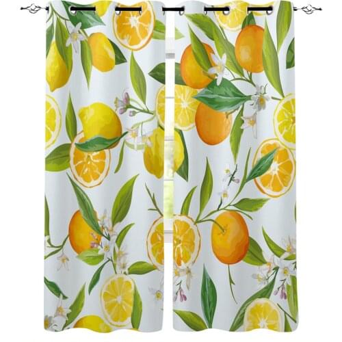Lemon Flower Leaf Fruit Blackout Curtains For Living Room Kids Window Treatment Cortina For Kitchen Bedroom