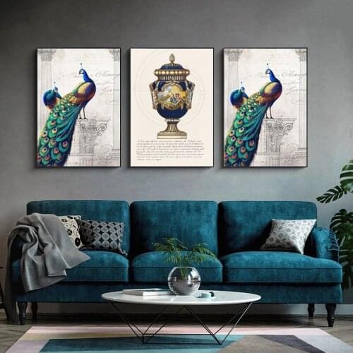 Nordic Triptych Animal Peacock Art Canvas Painting Poster and Prints Wall Art Picture Gallery for Living Room Home Decor Cuadros