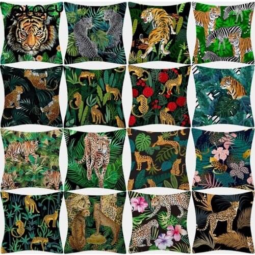 Tropical Jungle Animal Cushion Cover Polyester Tiger Leopard Printed Pillow Case Decorative Sofa Cushions Palm Leaf Pillowcover