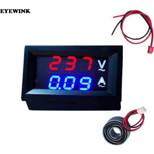 AC 60-500V 10A 50A 100A Voltmeter Ammeter 0.56" Digital Current Gauge Volt Meter with Current Transformer