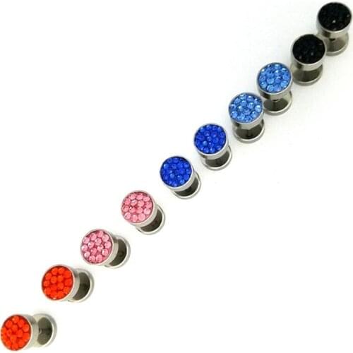 Color Screw-Back Full Red Pink BlueZircon Women Stud Earrings Ear Smooth Ball 316 Stainless Steel Jewelry Anti Allergy