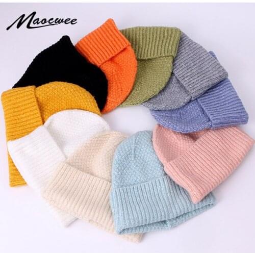 Women Knitted Skullies Beanies Cap Autumn Winter Warm Unisex Solid Color Outdoor Thick Warm Bonnet Windproof Soft Crochet Hats