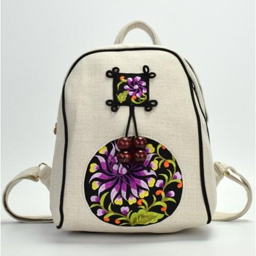 Women Cotton Linen Backpack Female Hand Woven Embroidery Travel Bags for School Teenagers Girl Canvas Shoulder Bags Mochila