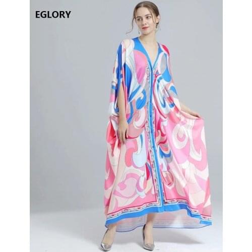 Plus Size Clothing 2021 Spring Fashion Long Dress High Quality Women Pink Blue Color Block Print Batwing Sleeve Long Maxi Dress